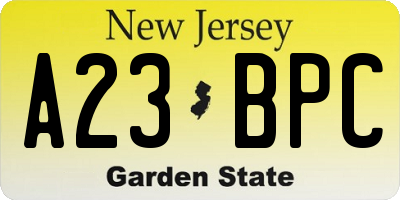 NJ license plate A23BPC