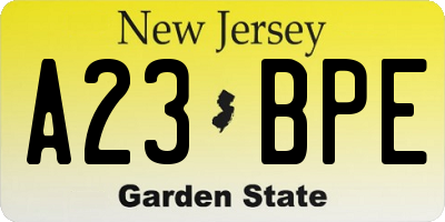 NJ license plate A23BPE