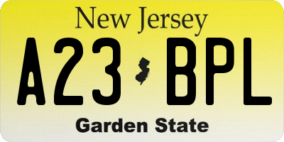 NJ license plate A23BPL