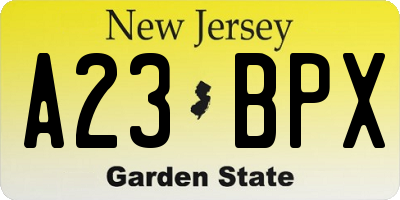 NJ license plate A23BPX