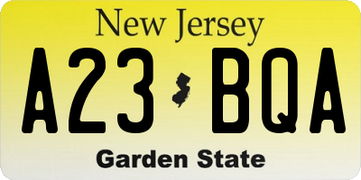 NJ license plate A23BQA