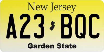 NJ license plate A23BQC