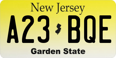 NJ license plate A23BQE