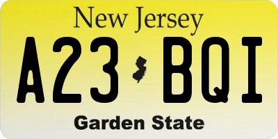 NJ license plate A23BQI