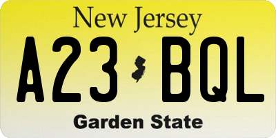 NJ license plate A23BQL