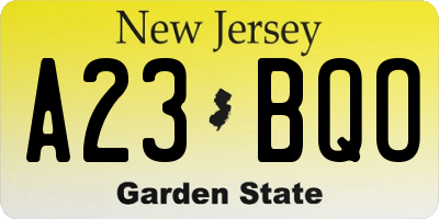 NJ license plate A23BQO