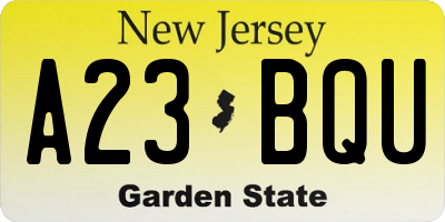 NJ license plate A23BQU