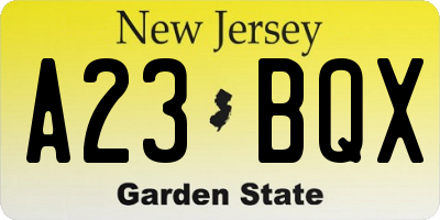 NJ license plate A23BQX