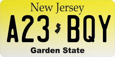 NJ license plate A23BQY