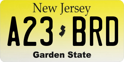 NJ license plate A23BRD