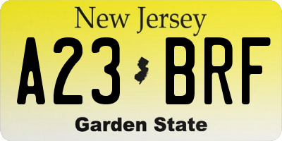 NJ license plate A23BRF