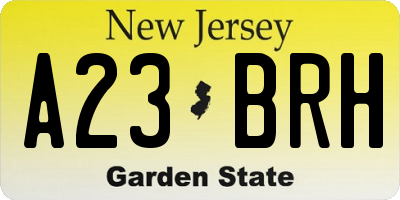 NJ license plate A23BRH