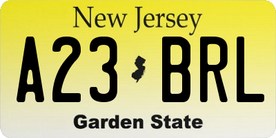 NJ license plate A23BRL