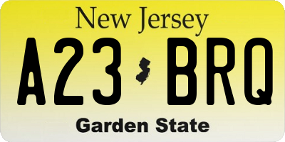 NJ license plate A23BRQ