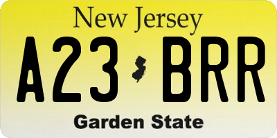 NJ license plate A23BRR