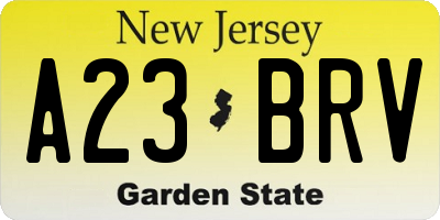 NJ license plate A23BRV