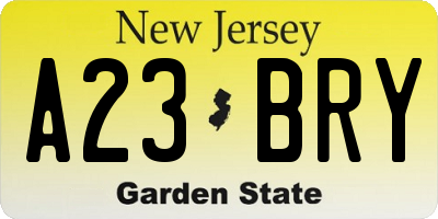 NJ license plate A23BRY