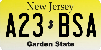 NJ license plate A23BSA
