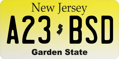 NJ license plate A23BSD