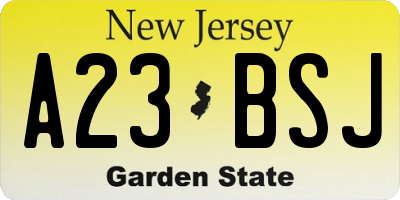 NJ license plate A23BSJ