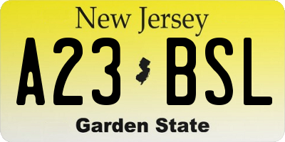 NJ license plate A23BSL