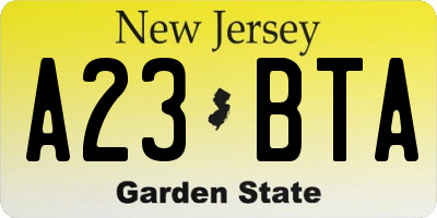 NJ license plate A23BTA