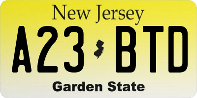 NJ license plate A23BTD