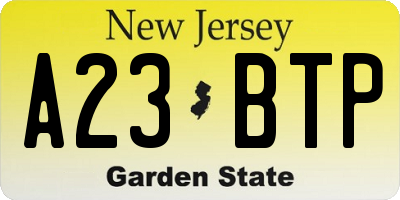 NJ license plate A23BTP
