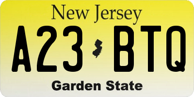 NJ license plate A23BTQ