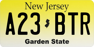 NJ license plate A23BTR