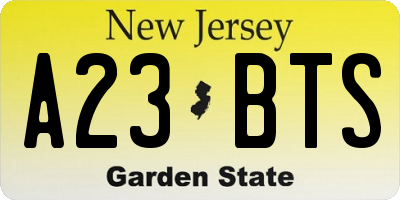 NJ license plate A23BTS