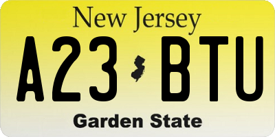 NJ license plate A23BTU