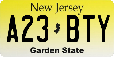 NJ license plate A23BTY