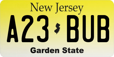 NJ license plate A23BUB