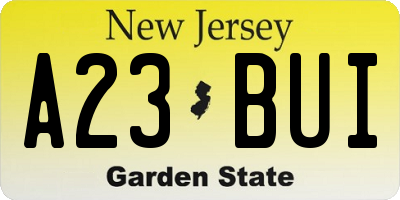 NJ license plate A23BUI