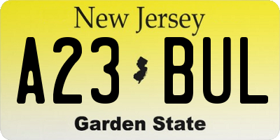 NJ license plate A23BUL