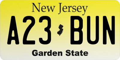 NJ license plate A23BUN