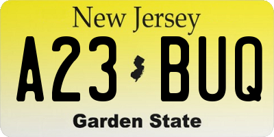 NJ license plate A23BUQ