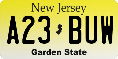 NJ license plate A23BUW