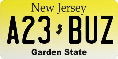 NJ license plate A23BUZ