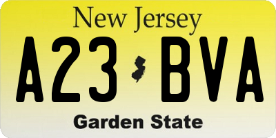 NJ license plate A23BVA