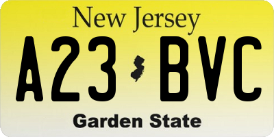 NJ license plate A23BVC