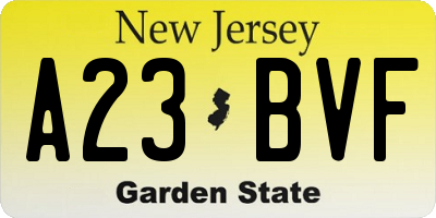 NJ license plate A23BVF
