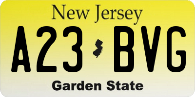 NJ license plate A23BVG