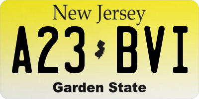NJ license plate A23BVI