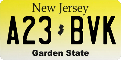 NJ license plate A23BVK