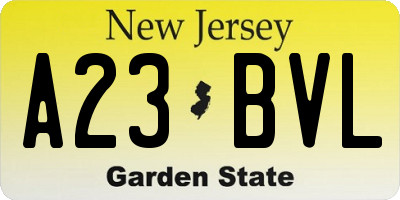 NJ license plate A23BVL