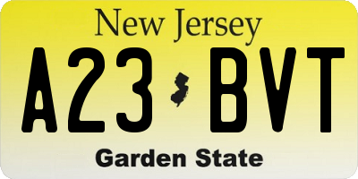 NJ license plate A23BVT