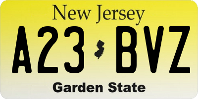 NJ license plate A23BVZ