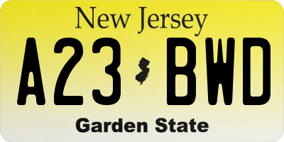 NJ license plate A23BWD